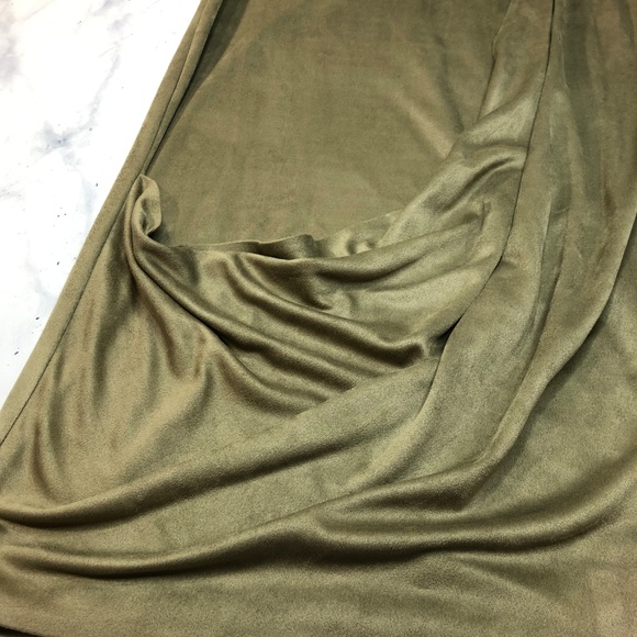 Zara Draped Front Olive Green Faux Suede Dress - Picture 5 of 7